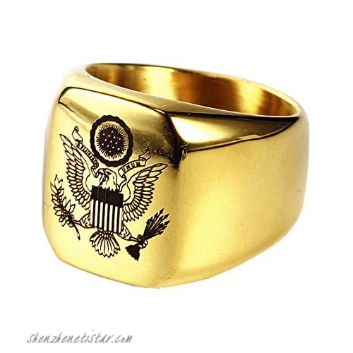 JAJAFOOK Vintage US Military Army Ring Eagle Medal Ring for Men's Stainless Steel Army Signet Rings Silver/Gold/Black