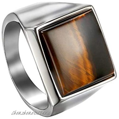 OIDEA Bikers Polished Stainless Steel Imitation Tiger Eye Signet Statement Rings