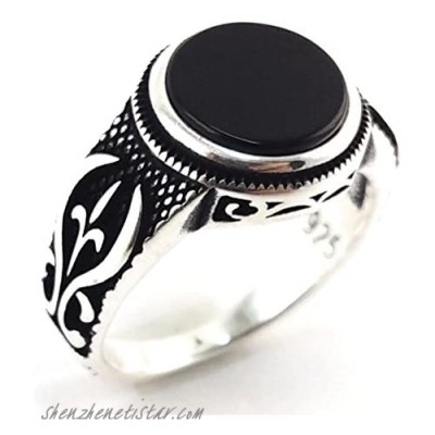 Onyx Stone Solid 925 Sterling Silver Turkish Handmade Ottoman Men's Ring Gift for Him