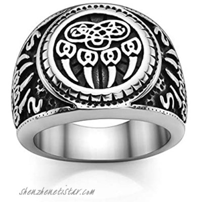 PiercingJ Men's Stainless Steel Viking Norse Celtic Knot Pagan Slavic Nordic Wolf Bear Paw Claw Veles Symbol Men Biker Signet Ring Size 9-13