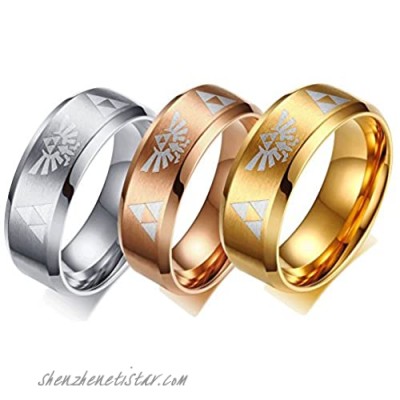 XUANPAI Stainless Steel 8mm Brushed Domed Legend of Zelda Triforce Wedding Engagement Ring Band