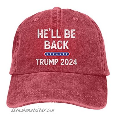 He’ll Be Back Trump 2024 Hat Adjustable Baseball Cap Unisex Washable Cotton Trucker Cap Dad Hat