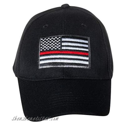 United States Flag Thin Red Line Embroidered Black Baseball Cap