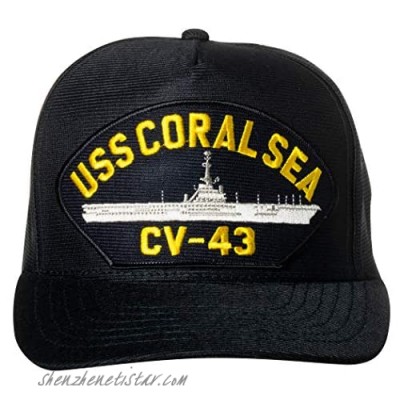 United States Navy USS Coral Sea CV-43 Aircraft Carrier Ship Emblem Patch Hat Navy Blue Baseball Cap