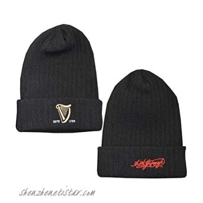 Guinness Knitted Ribbed Turn Up Beanie Hat With Embroidered Guinness Text And Signature