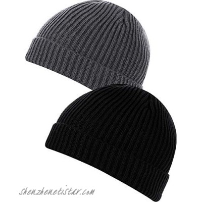 SATINIOR 2 Pieces Beanie Hat for Men and Women Warm and Thick Winter Hat Beanie Skull Cap Black Gray