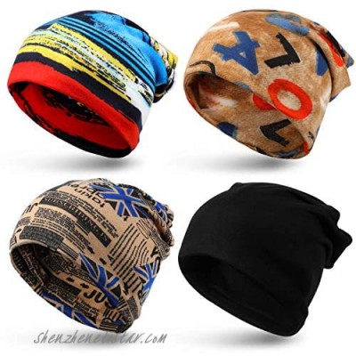 Syhood 4 Pieces Headwear for Women Men Slouchy Beanie Knit Skull Cap Headwear Soft Lightweight Running Beanie Sleep Cap Dwarf Hats for Women Men