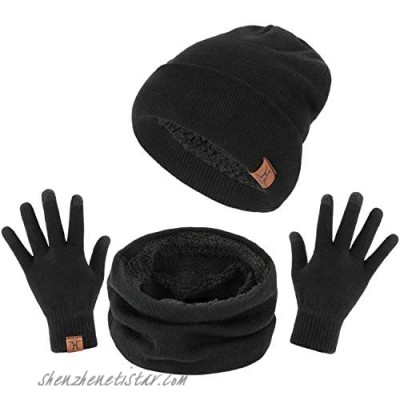 TAGVO Winter Beanie Hat Scarf Touch Screen Gloves 3 Pieces Warm Thick Knit Set for Men Women