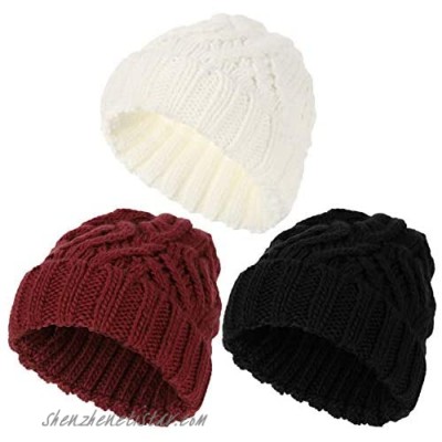 Taicanon 3Pcs Winter Knitted Hat for Women Cable Knit Beanie for Boys Girls Unisex Children's Beanie Knit Hats for Winter Cold Weather(3 Colors)