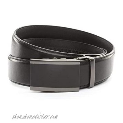 Anson Belt & Buckle - 1.5" Onyx in Matte Gunmetal Buckle with Ratchet Belt Strap (Premium Leather Black)