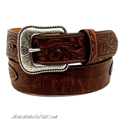 Ariat Mens 1 1/2 Floral Embossed Oval Tab Large Crystal Concho Belt