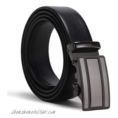 Bleiou Men's Ratchet Leather Belt Slide Ratchet Dress Belt with Automatic Buckle with Wrapping Box