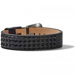 Bulova Mens Precisionist Black Leather Belt-Strap Bracelet with Embossed Pyramid Stud Details (Model J96B010)