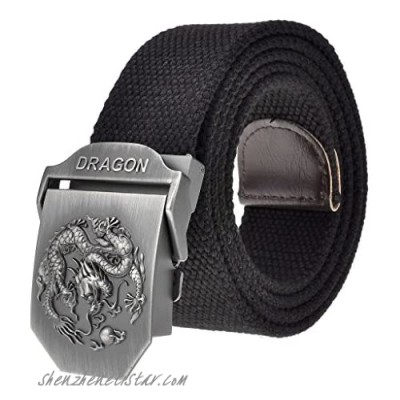 Faleto Mens Adjustable Canvas Web Belt Dragon Buckle Military Style 49.2" with Box