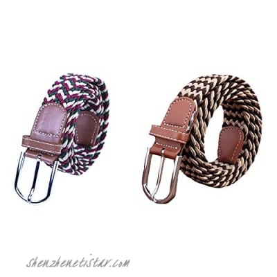 FASANIY Stretch Belts Plus Size Elastic Fabric Woven Stretch Multicolored Casual Belts Multi-Weave Golf Belt Multi Colored
