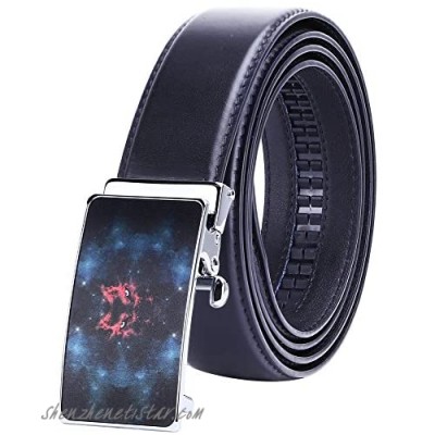 Men's Genuine Leather Ratchet Dress Belt with Automatic Buckle Trim to Fit
