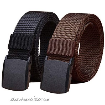 WYuZe Black Nylon Webbing Belt-2 Pack Plastic Military Tactical Web Belt for Men Black W+black T Waist: 28"-42"