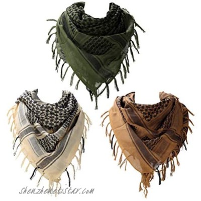 3 pack Cotton Military Shemagh Arab Tactical Desert Scarf Wrap Tassel Keffiyeh 43 x 43 Inch for Women and Men
