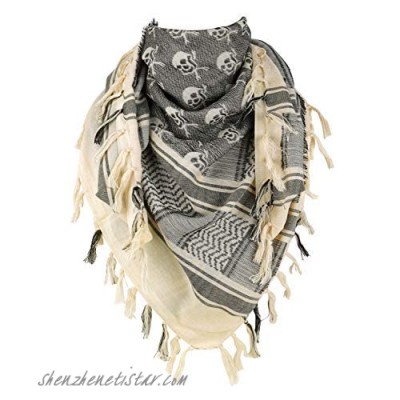 GERINLY Cotton Shemagh Tactical Desert Scarf Skull Pattern Arab Keffiyeh Thickened Scarf Wrap for Men and Women