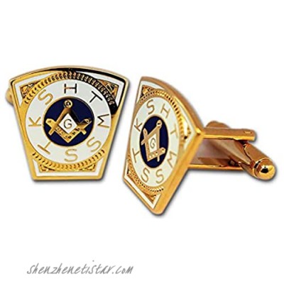 Royal Arch Mark Keystone Masonic Cuff Link Pair - [Gold & White][3/4'' Tall]