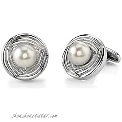 Sterling Silver & Pearl Cufflinks with Crystal Accents