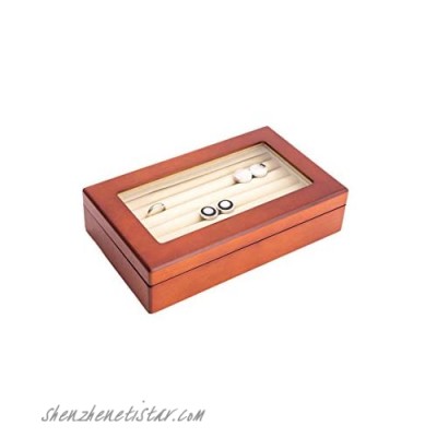 Wood Cufflink Box with Glass Top and Velour Lining
