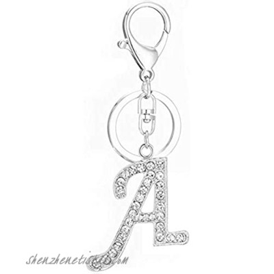 A - Z Initial Letter Keychain Alphabet Rhinestone Key Ring (Letter a Silver Plated)
