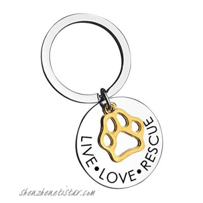 Animal Rescue Gifts Pet Owner Gifts Pet Lover Keychain Live Love Rescue Keyring Birthday Gift for Dog Cat Owners Dog Cat Lovers Keychain Gifts Pet Owner Jewelry Gift for Women Men