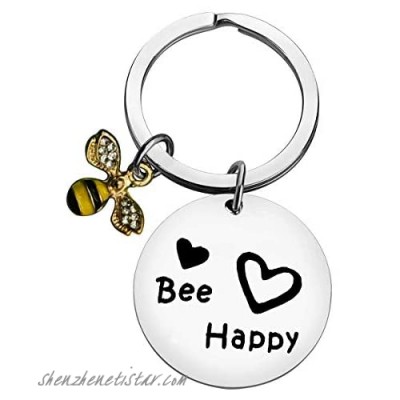 Bee Happy Keychain Bee Gift for Bee Lovers Bee Charm Bee Jewelry Bee Keychain for Women Men Inspirational Gifts for Friend Family Daughter Son
