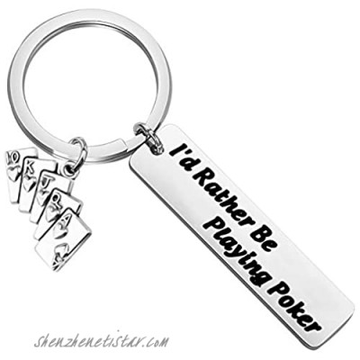 BEKECH Poker Lovers Gift I’d Rather Be Playing Poker Keychain with Card Charm Playing Cards Funny Gambling