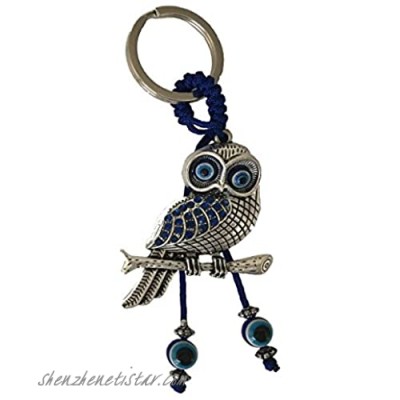 Blue Evil Eye Owl Charm Keychain Ring for Protection and Blessing for Wisdom Great Gift