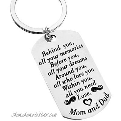 Daughter Son Keychain Gift from Mom Dad Encourage Inspiration Graduation Keychain Gift Engraved Stainless Steel Stay Positive Strong Love Keyring Cute Mini Birthday Christmas Dog Tag for Him Her