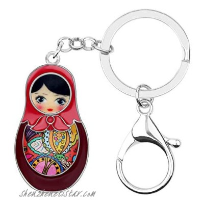 DOWAY Enamel Floral Ethnic Matryoshka Russian Doll Keychain Keyring for Bag Purse Pendant Decor Jewelry
