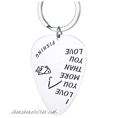 Fishing Guitar Pick Dad Keychain Gift from Daughter Son I Love You More than You Love Fishing Key Ring Engraved Step Dad Father’s Day Christmas Present