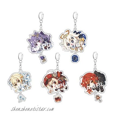 Genshin Impact Anime Keychains Cute Acrylic Character Cosplay Keyring Accessories Pendant Hanging Ornament Set