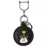 Genuine Leather French Bulldog Keychain Stainless Steel Car Key Ring Pendant Purse Handbag Backpack Accessories Gift for Men and Women