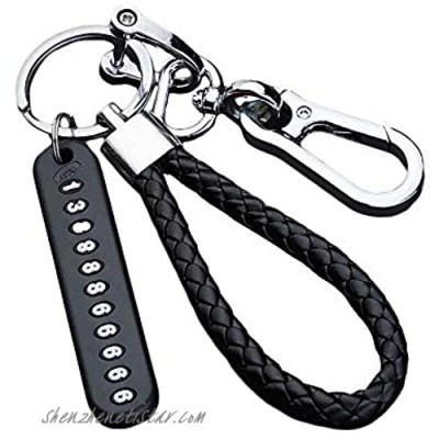 Guozi Anti-Lost Keychain with Phone Number Plate Premium Car Key Chain with Handwoven Lanyard for Men and Women