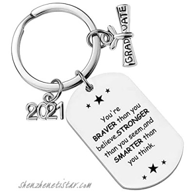 Inspirational Graduation Keychain - Anniversary Birthday Gifts Family Gifts for Son Daughter Always Remember You are Braver Than You Believe Stronger Than