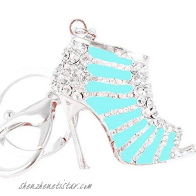 JewelBeauty Cute Lovely High Heeled Shoes Heels Rhinestone Crystal Keychain Charm Pendent Accessories Gift For Girl Women Purse Handbag Bag Keyrings (light blue)
