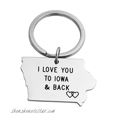 JINGMARUO I Love You to (State Name) and Back Keychain Long Distance Gifts State Map Keyring Going Away Gift for Him