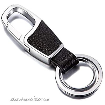 Key Chain with Leather Heavy Duty Home Office Car Keychain with Key Ring Key Holder for Men and Women (Silver)