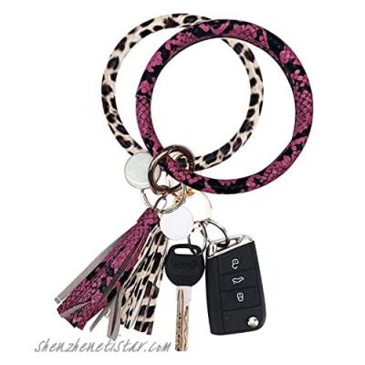 Large circle key ring leather tassel bracelet keychain