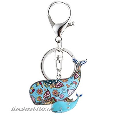 Luckeyui Unique Double Whale Keychain for Women Colorful Enamel Cute Sea Animal Keyring