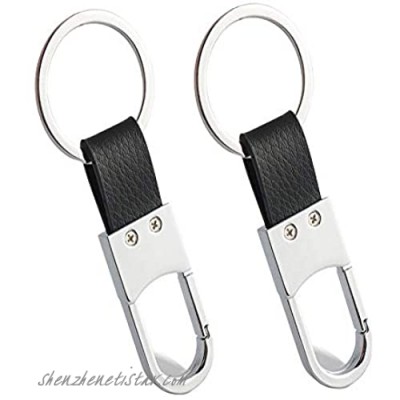 Men's waist metal keychain with detachable leather used for car home office mountaineering keychains. 2 pieces (black)