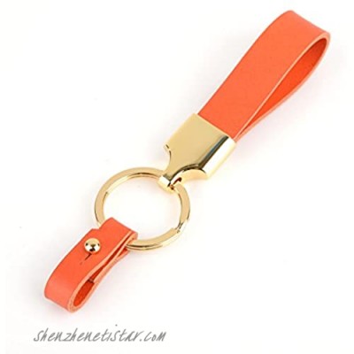 Richbud Vegetable Leather Valet Car Keychain POB Handcraft Key Ring Lanyard Handmade-Gold (Orange)