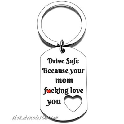 to My Son Daughte Keychain Gift from Mom and Dad Drive Safe for Christmas Valentine's Day Keyring New Driver Birthday Teenage Sweet 16 （Because Your Mom Loves You Keychain)