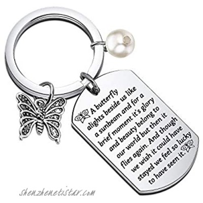 UJIMS Inspirational Butterfly Gift Butterfly Charm Keychain A Butterfly Alights Beside Us Like A Sunbeam Dog Tag Keyring
