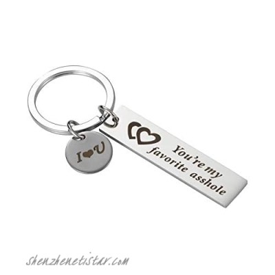 You're My Favorite Asshole Keychain I Love You Funny Gifts for Husband Engraved Love Note Keyrings Anniversary Birthday Presents for Boyfriend Men Him