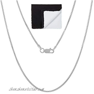 1.2mm Solid .925 Sterling Silver Square Box Chain Necklace
