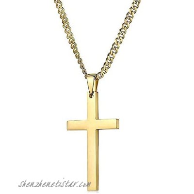 18K Gold Cuban link Chain Cross Flat Pendant Necklace Solid Clasp for Men Husband boys Teens. PLated Thin for Charms Miami Cuban Link Diamond Cut Fashion jewelry
